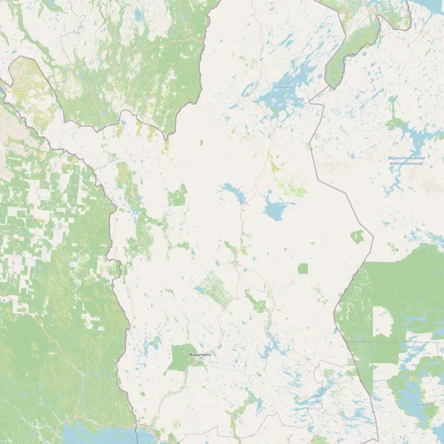 Map of Finnish Lapland with Levi in the west, Rovaniemi to the south, and Saariselkä and Lake Inari to the north-east